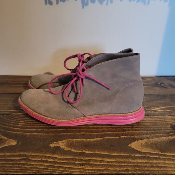 Cole Haan Lunargrand Chukka Boots Ironstone Gray Pink Lace Up Womens Sz 6B - Picture 5 of 8